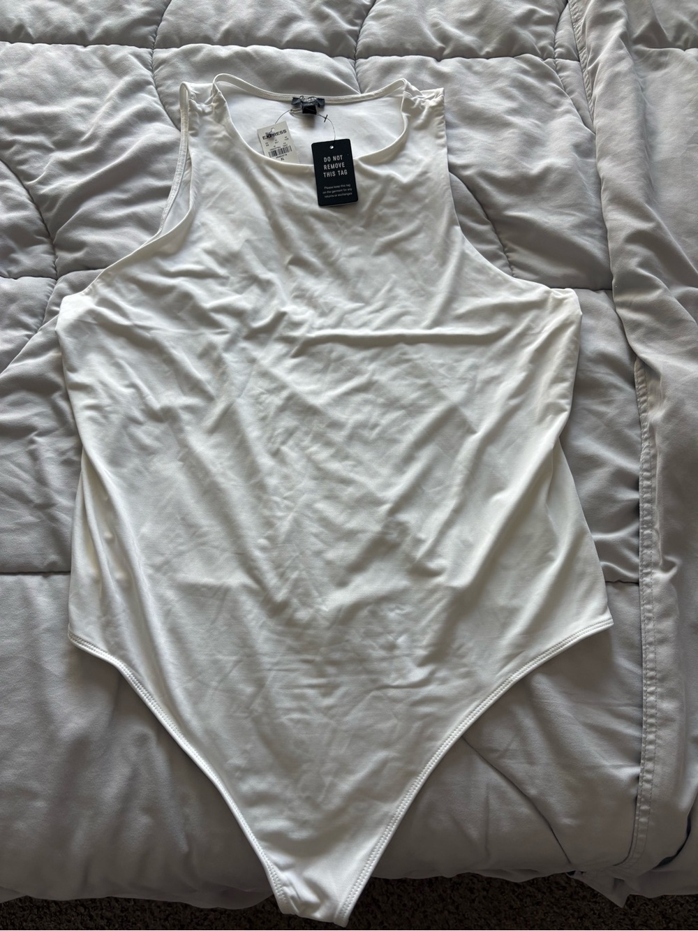 Express White Ribbed Tank Bodysuit